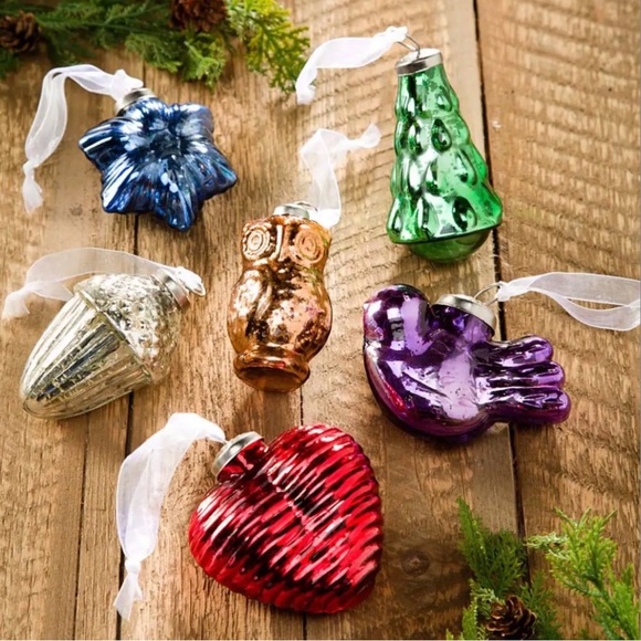 Mercury Glass Ornaments, set of 6 by Plow & Hearth with silvery ribbon - Picture 8 of 11